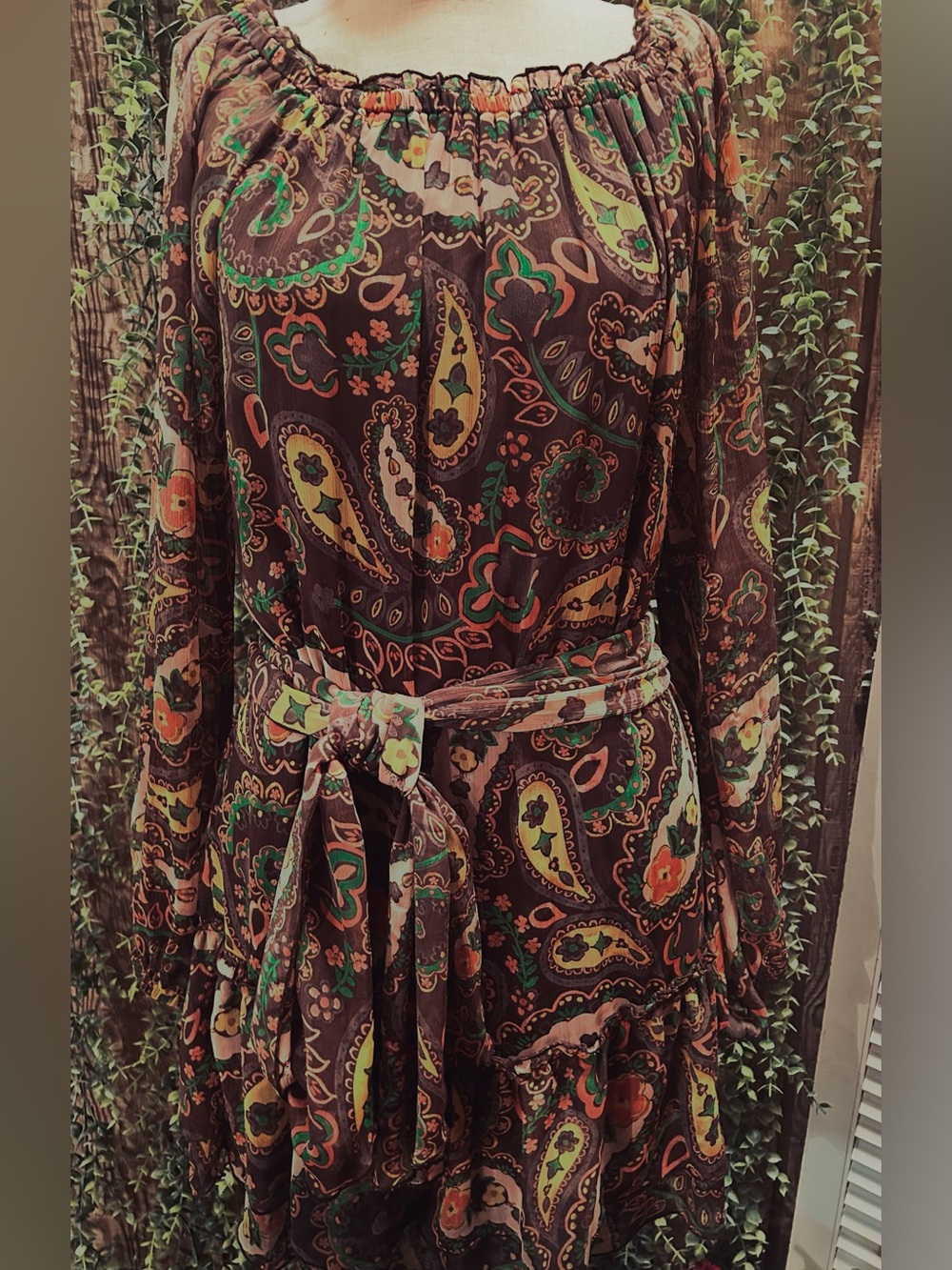 Paisley Print Long Sleeve Dress